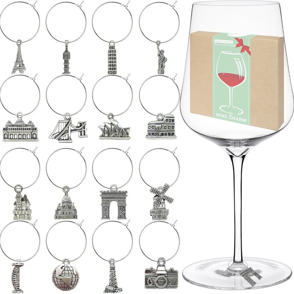 16pcs Wine Glass Charms,Wine Charms for Stem Glasses,Wine Glass Markers Tags,Win